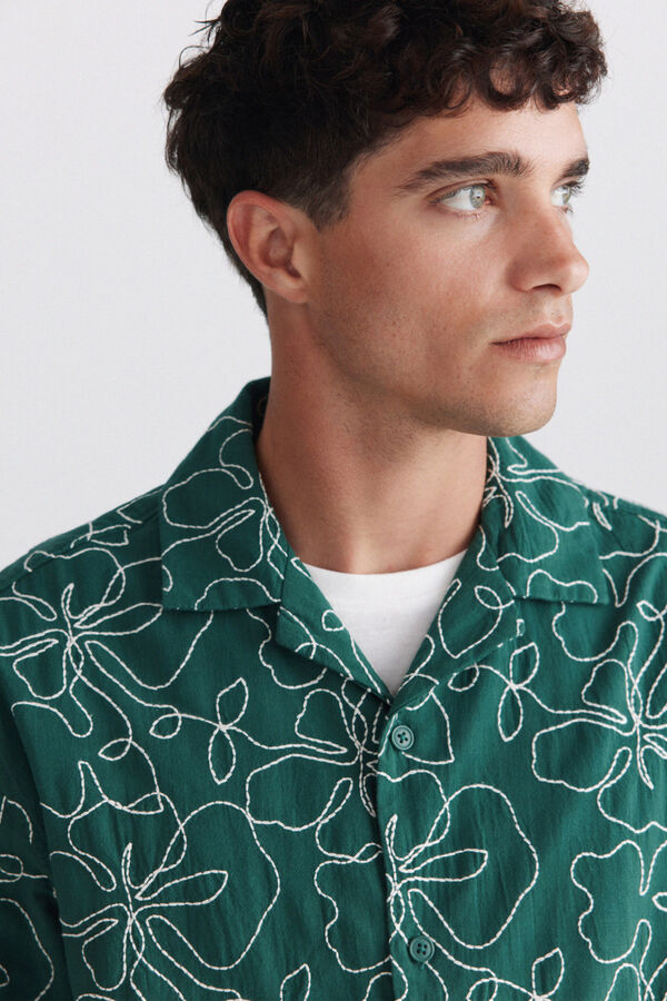 Springfield Camisa bowling de manga curta bordada verde