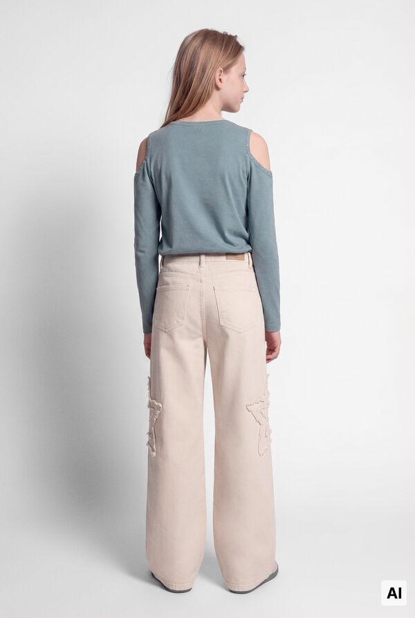 Springfield Kids Pantalon wide leg estrella lateral ni&ntilde;a marfil