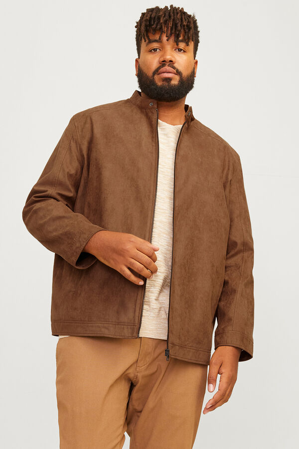 Jack & Jones PLUS Blus&atilde;o biker efeito camur&ccedil;a cru