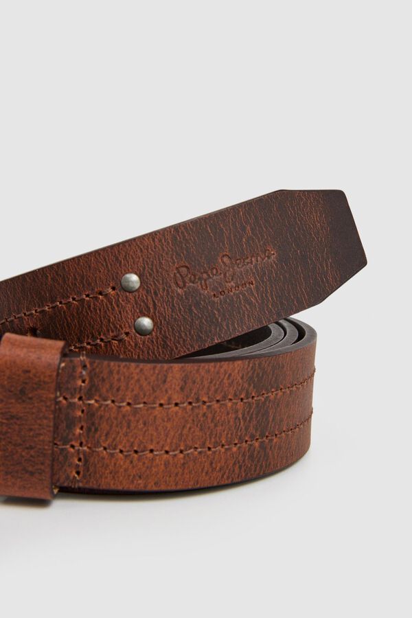 Pepe Jeans Cinto de couro com fivela quadrada vison