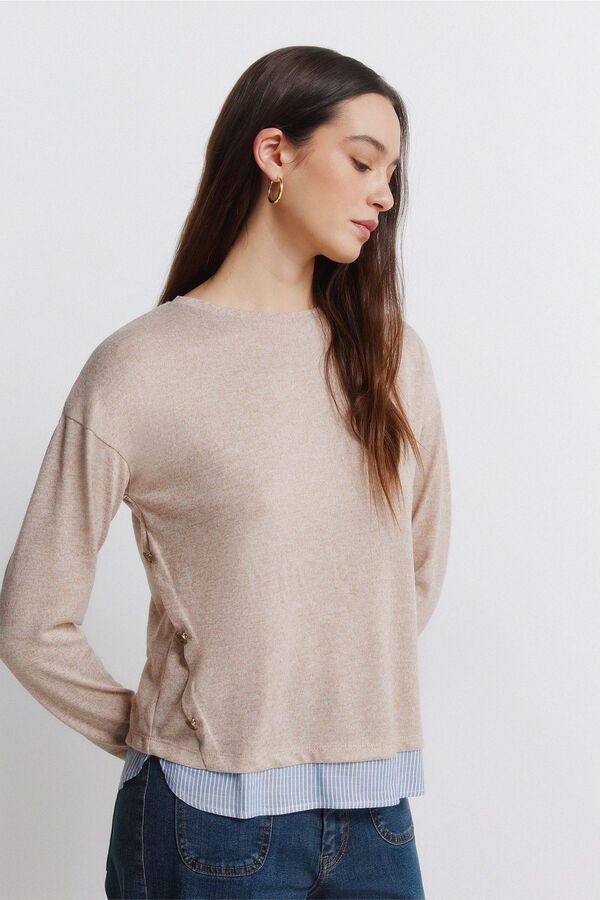 Springfield T-shirt combinada com bot&otilde;es laterais castanho