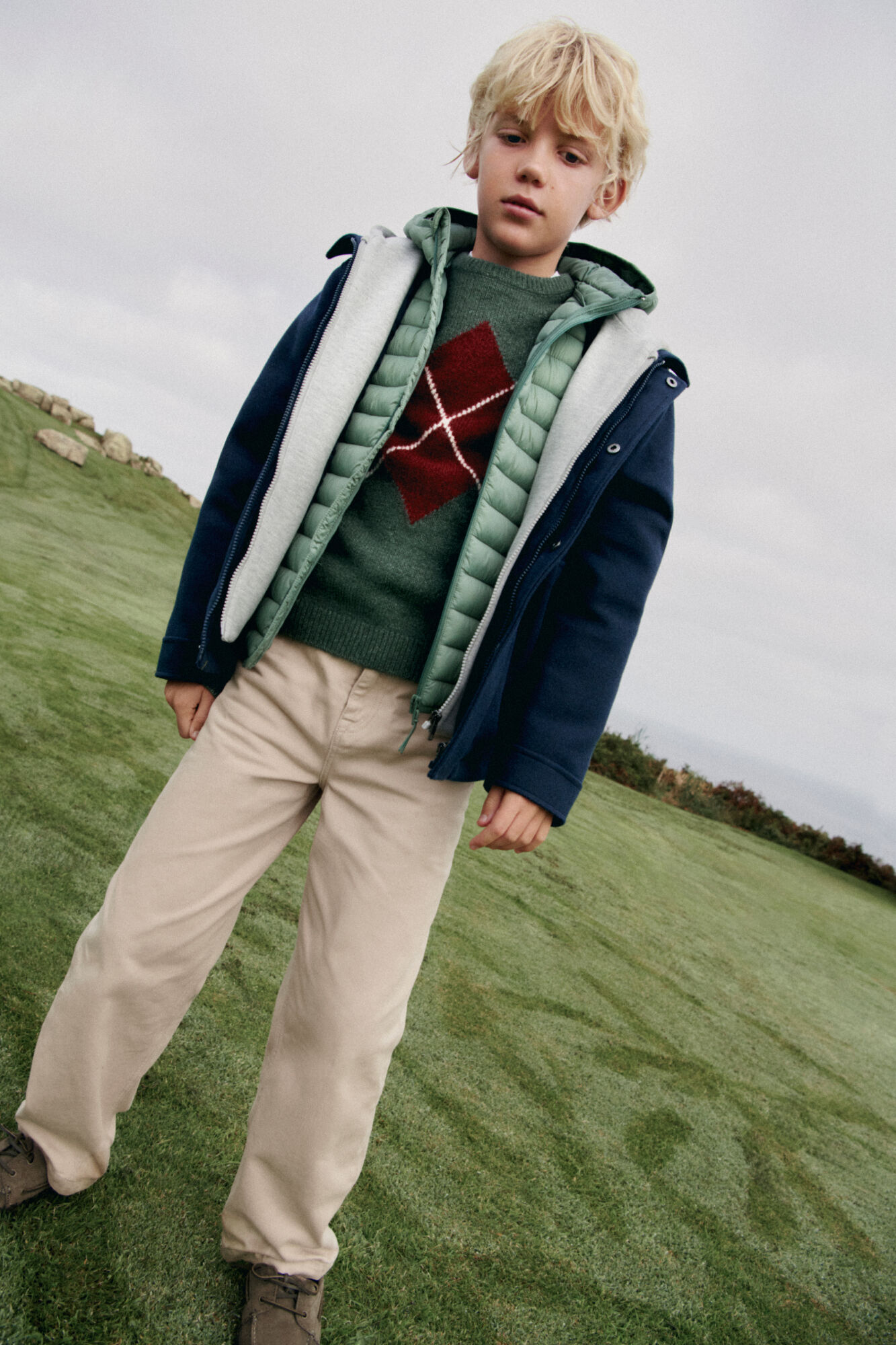 Springfield Kids Camisola c&aacute;qui com estampa de diamantes para meninos