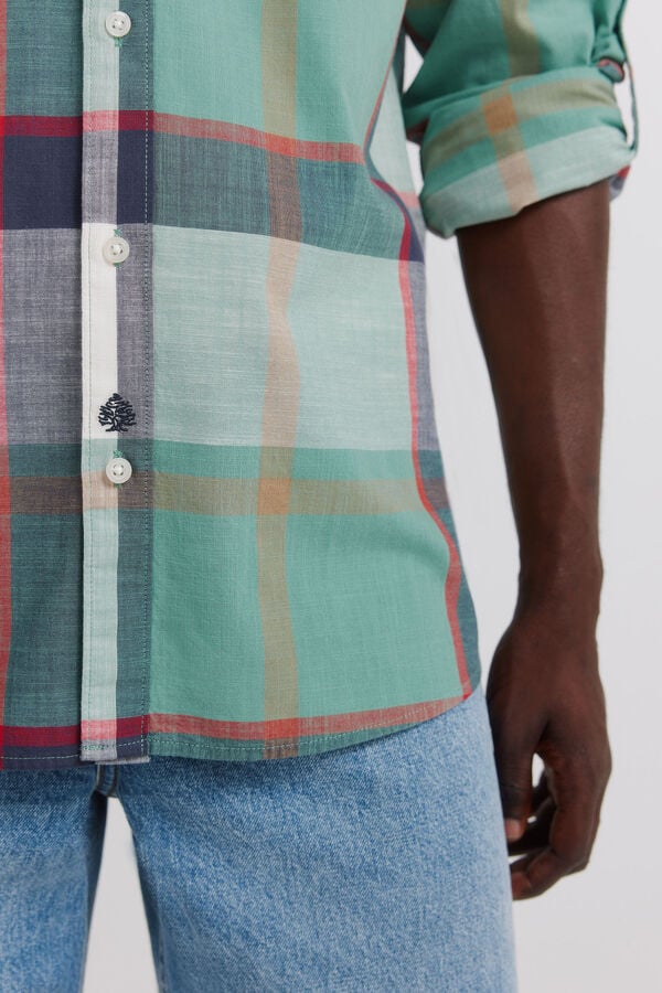 Springfield Camisa aos quadrados em algod&atilde;o leve verde