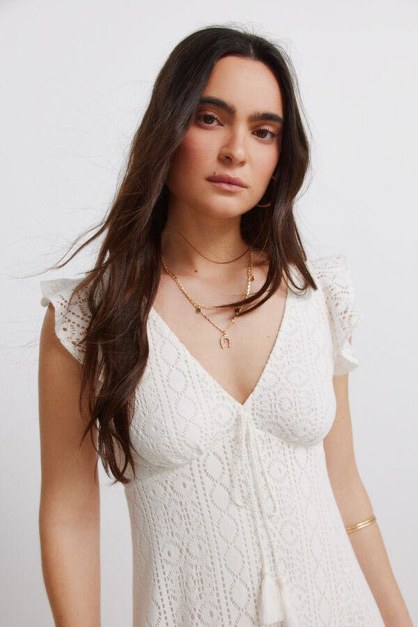 Springfield Vestido midi manga curta com folhos branco