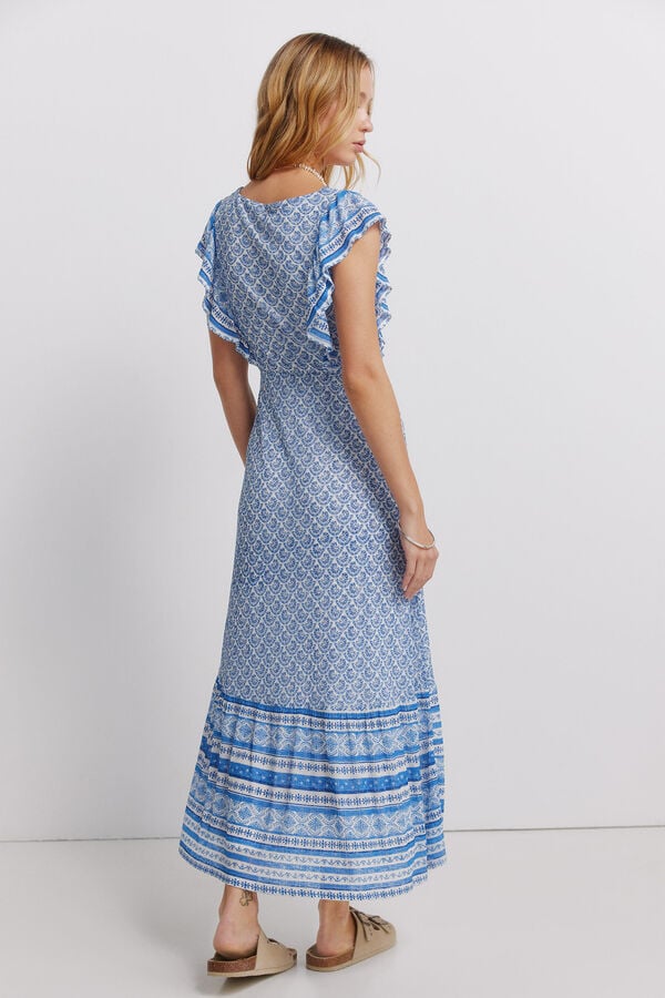 Springfield Vestido de al&ccedil;as com folhos estampado sanefa branco