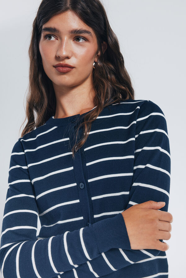 Springfield Cardigan com gola redonda e bot&otilde;es e viscose azul