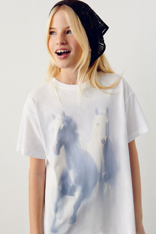 Springfield Kids T-shirt manga curta com estampado de cavalo para menina branco