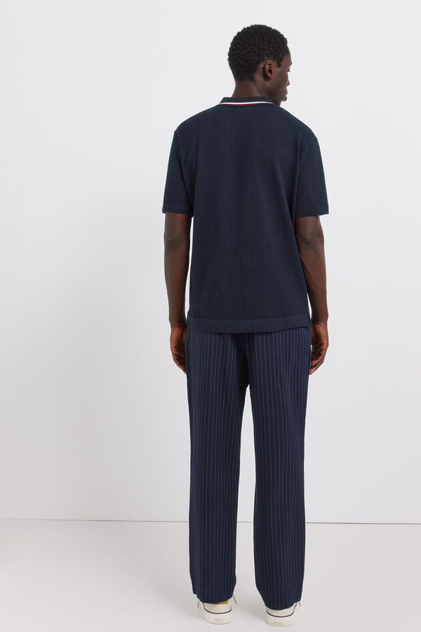 Springfield Cal&ccedil;as chino em linho &agrave;s riscas straight fit azul