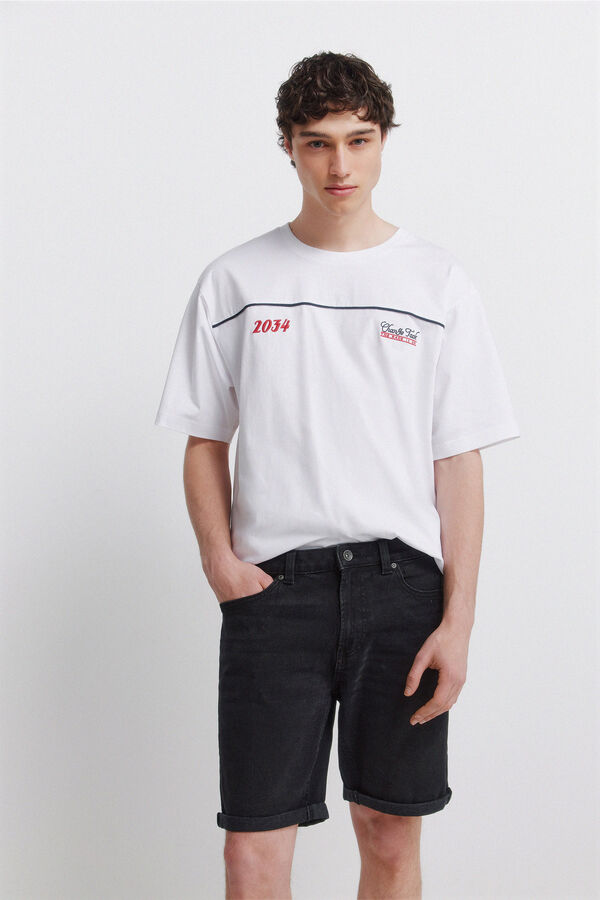 Springfield Bermuda jeans b&aacute;sica slim fit preta preto