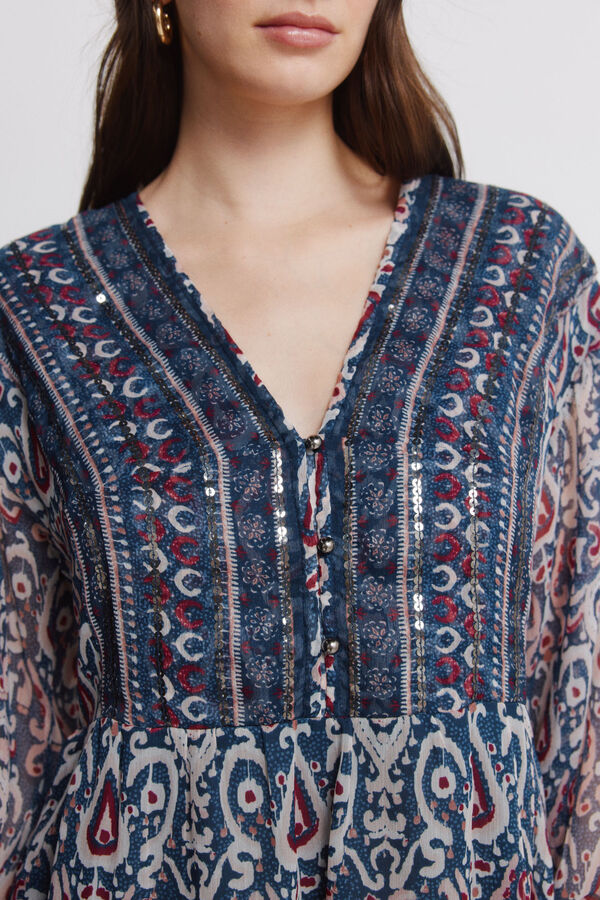 Springfield Vestido curto em gaze com lantejoulas azul