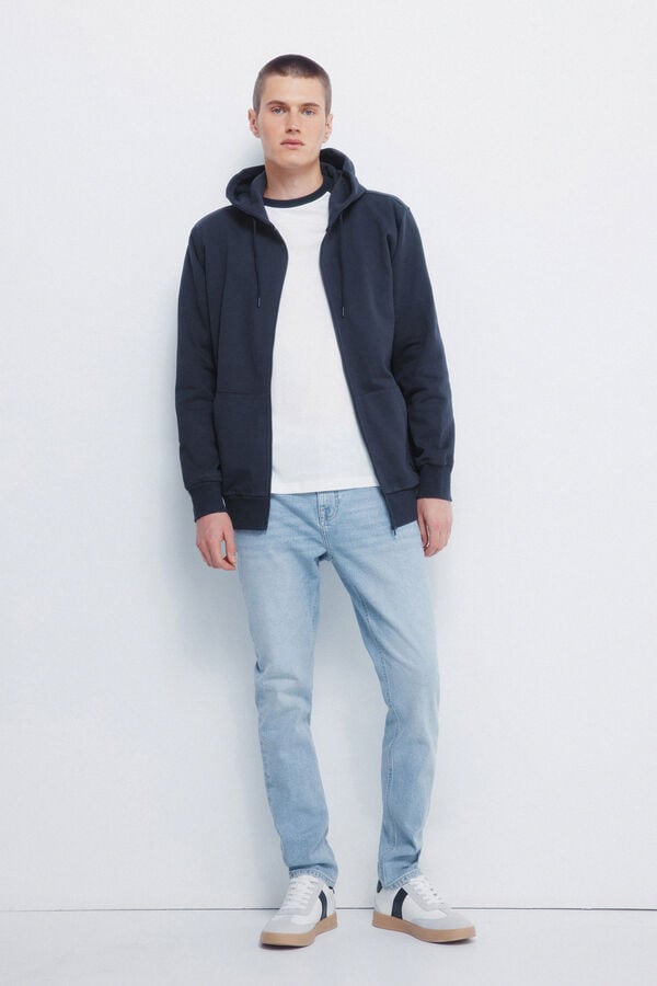 Springfield Sweatshirt com fecho-éclair e capuz azul