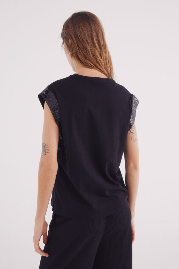 Springfield Camiseta manga ca&iacute;da lentejuelas negro