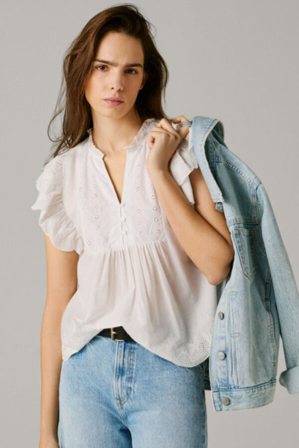 Pepe Jeans Camisa manga borboleta bege