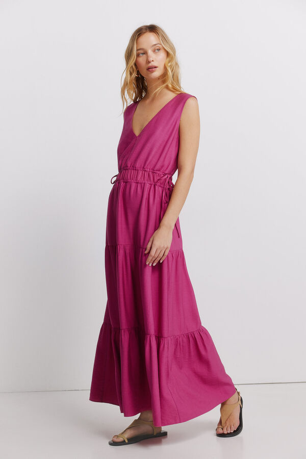 Springfield Vestido comprido decote em V rosa