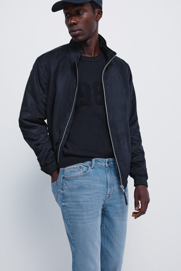 Springfield Calça jeans slim fit com lavagem média azul