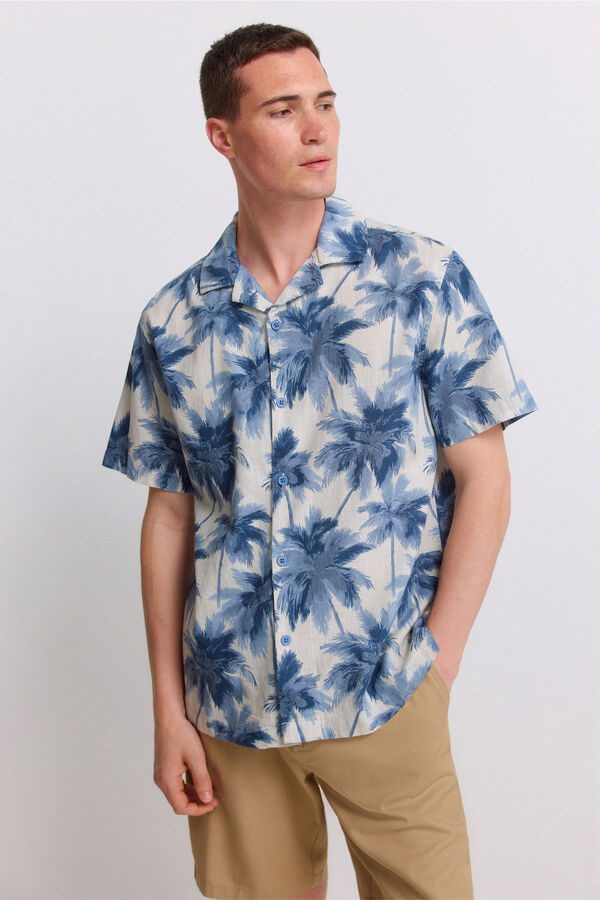Springfield Camisa de manga curta bowling estampada bege