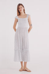 Springfield Vestido midi smock estampado lurex marfil