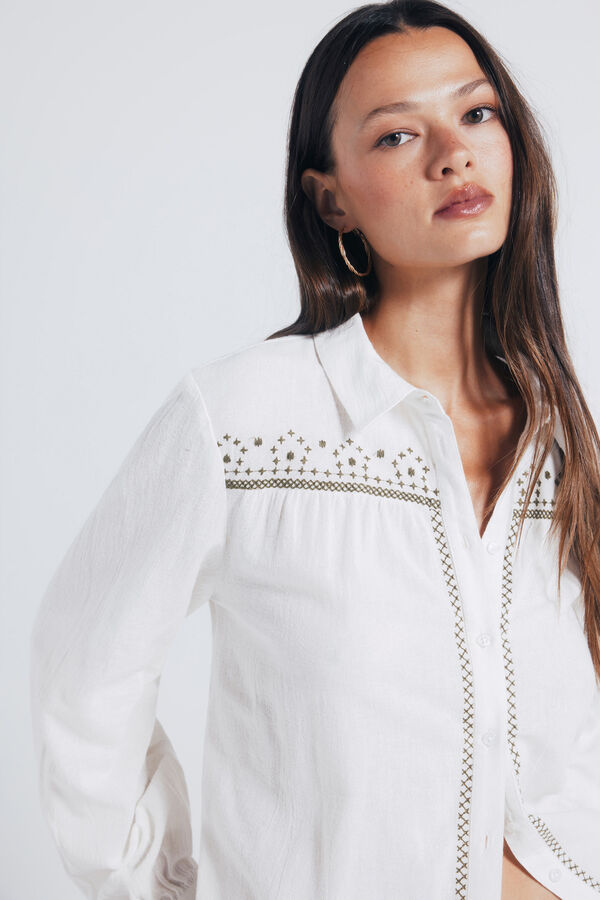 Springfield Camisa bordado canesú kaki