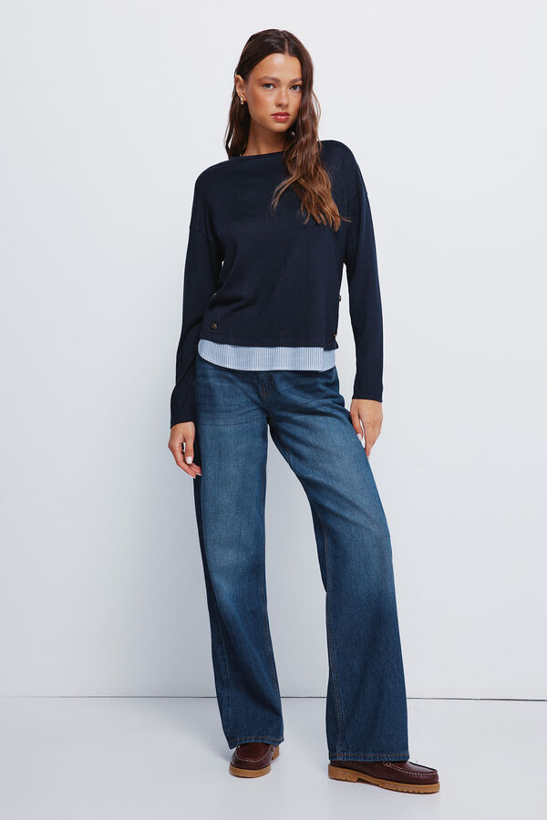 Springfield T-shirt combinada com botões laterais azul