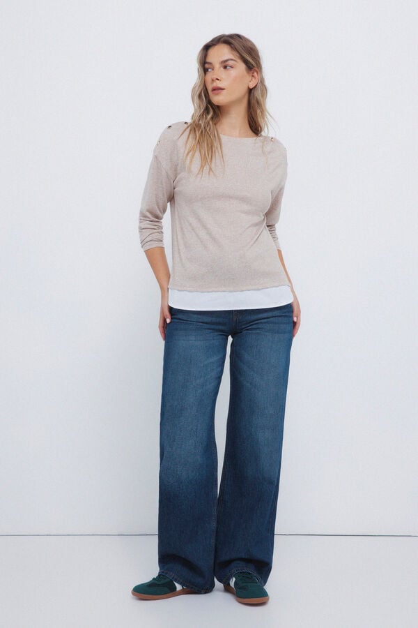 Springfield T-shirt combinada com botões nos ombros cru