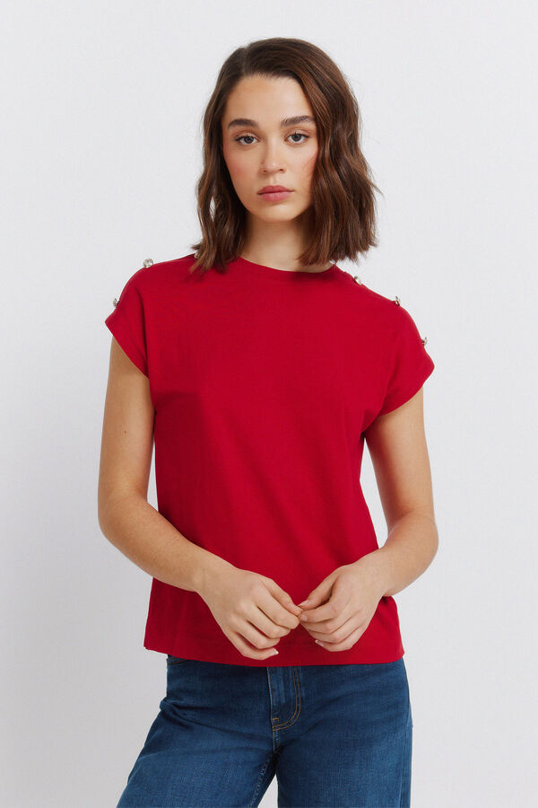 Springfield T-shirt de manga curta com bot&otilde;es vermelho