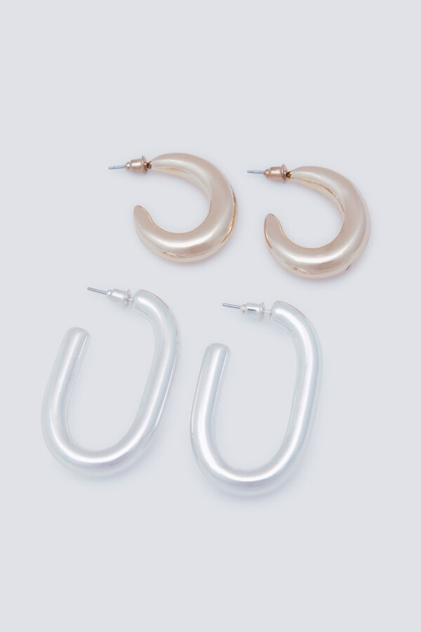 Springfield Pacote de brincos de argola grossos de prata e ouro estampado