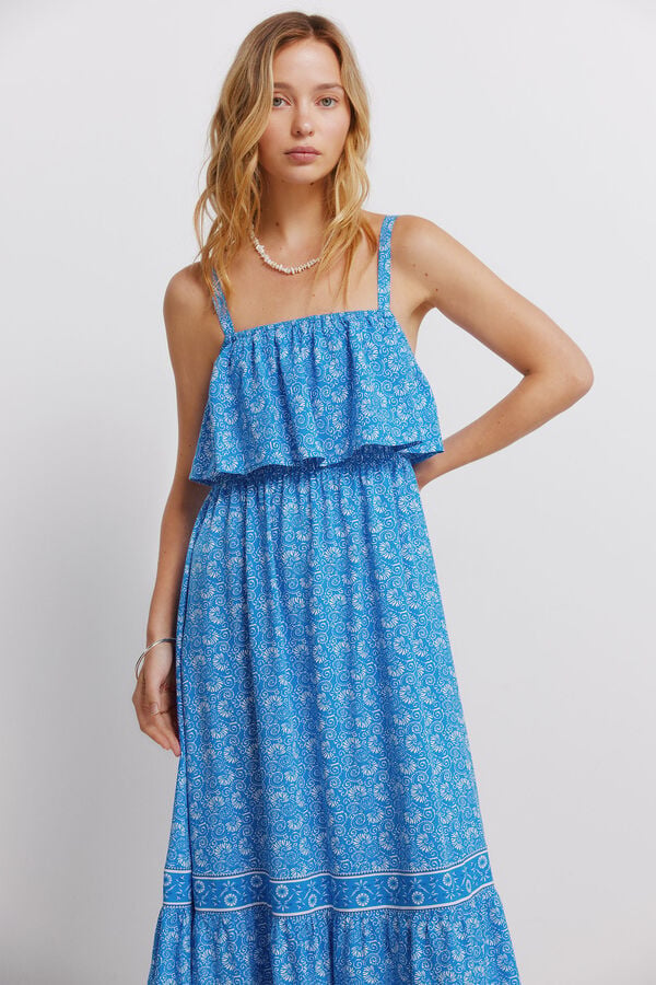 Springfield Vestido midi de al&ccedil;as com folhos azul
