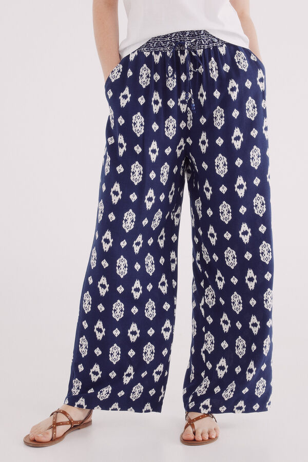Springfield Calças fluído palazzo estampado azul