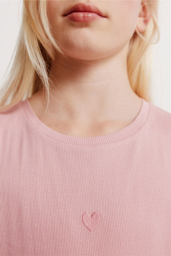 Springfield Kids T-shirt manga curta canelada para menina rosa