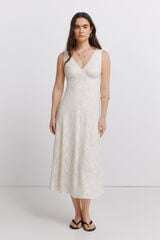 Springfield Vestido tirantes bordado flor beige