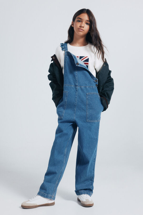 Springfield Kids Macacão jeans longo para meninas azul
