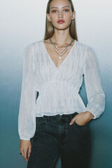 Springfield Blusa de lurex com cós elástico cru