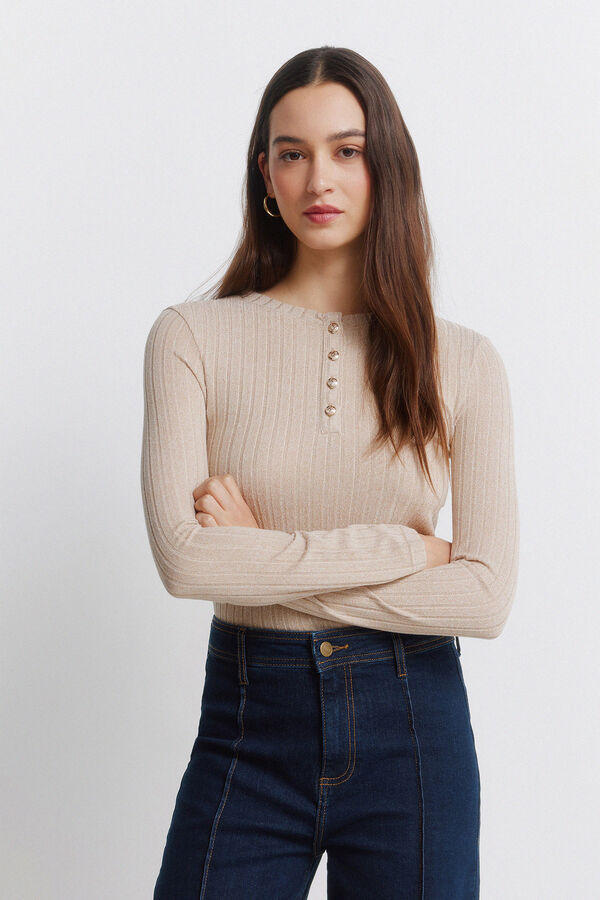 Springfield Camiseta canal&eacute; cuello botones tostado