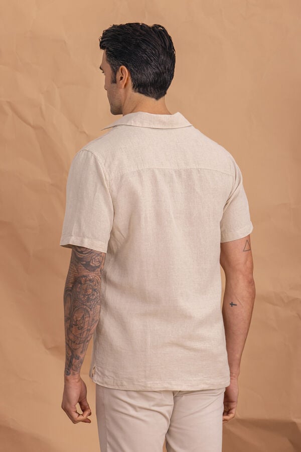 Celopman Camisa manga curta com linho bege