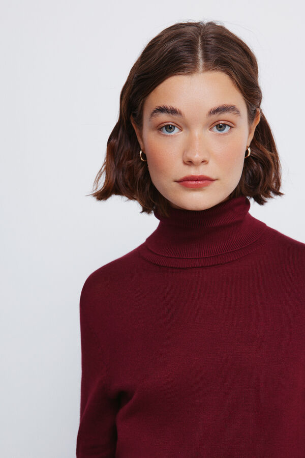 Springfield Camisola de gola alta com botões e punhos vermelho