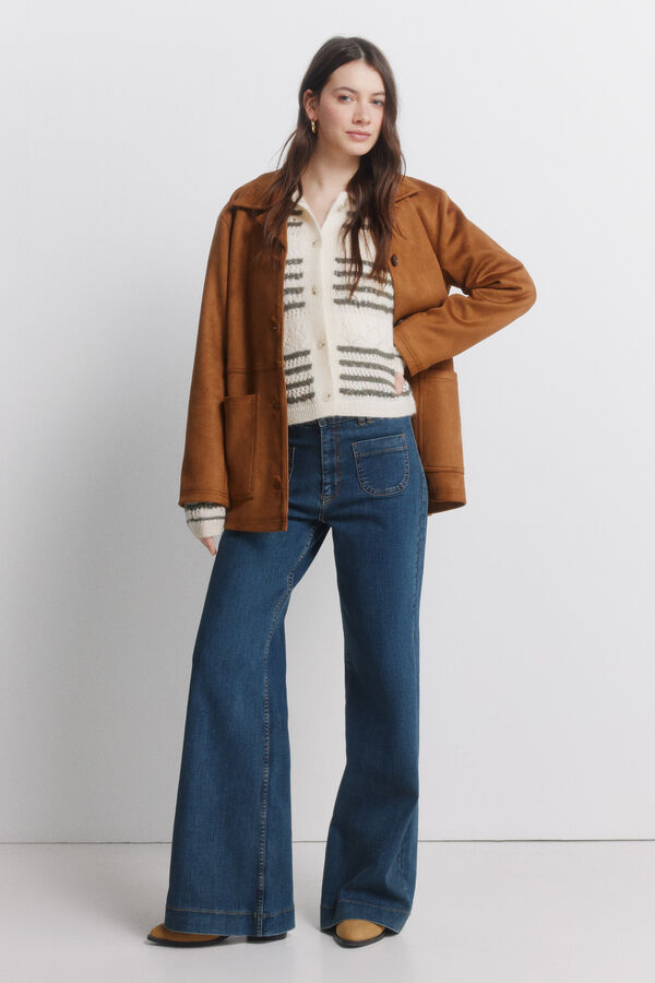 Springfield Casaco de malha pointelle &agrave;s riscas castanho