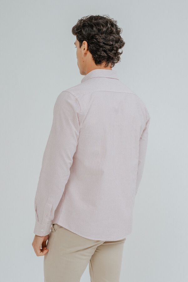 Celopman Camisa oxford de riscas finas vermelho