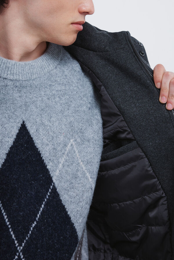 Springfield Parka longa com efeito de lã cinzento