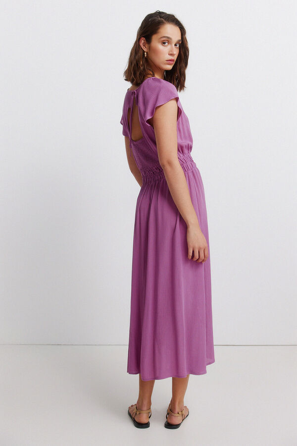 Springfield Vestido midi liso com el&aacute;stico na cintura rosa