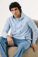 Pepe Jeans Sweatshirt lavado com logo pequeno na frente e logo grande atrás. azul