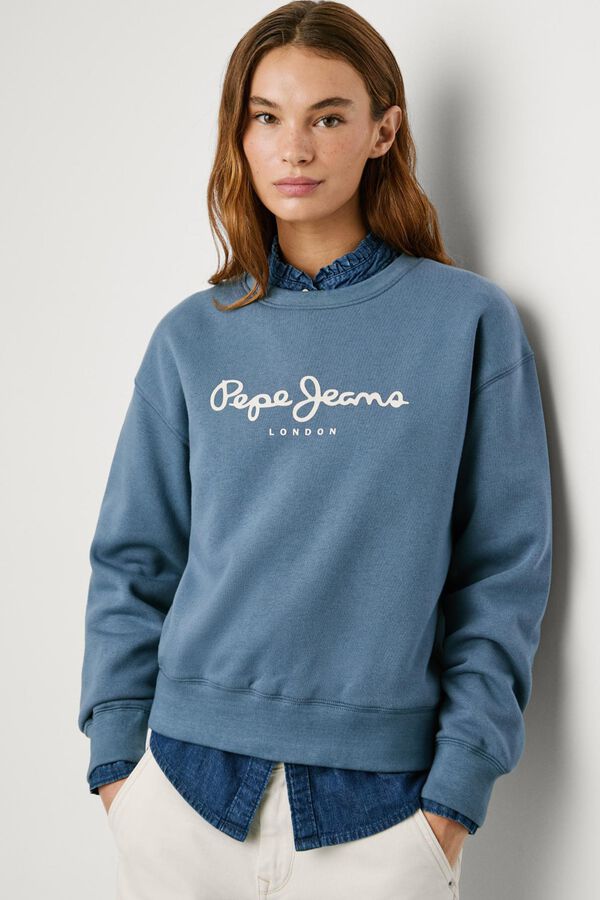 Pepe Jeans Sweatshirt Gola Redonda Com Logo azul