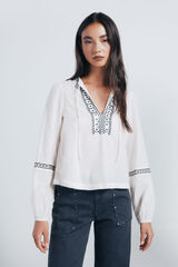 Springfield Blusa boho com bordado de lantejoulas cru