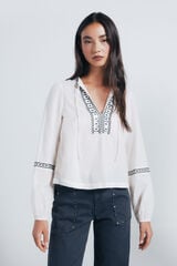 Springfield Blusa boho com bordado de lantejoulas cru