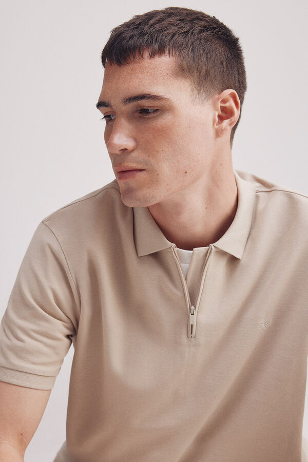 Springfield Polo piqué com fecho-éclair e regular fit cru