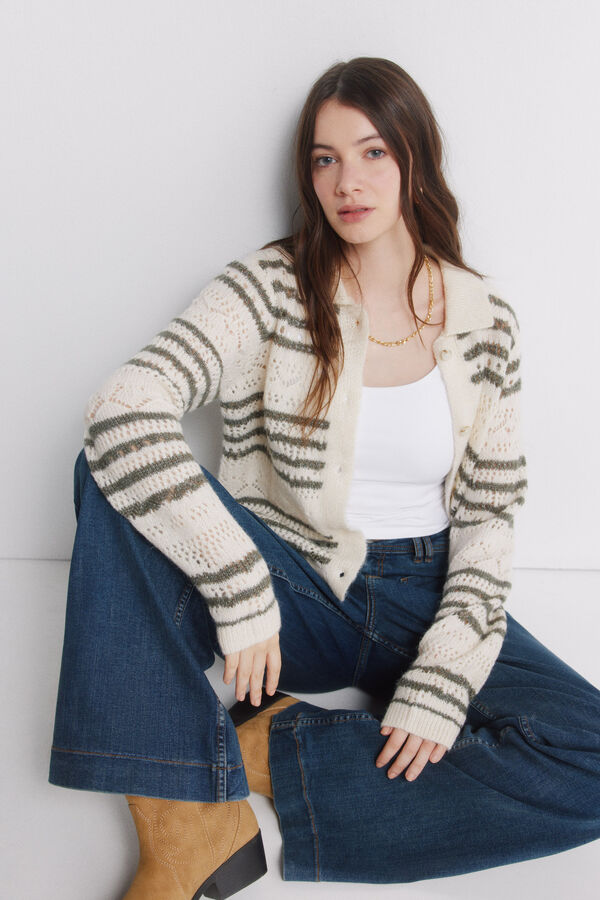 Springfield Casaco de malha pointelle &agrave;s riscas castanho