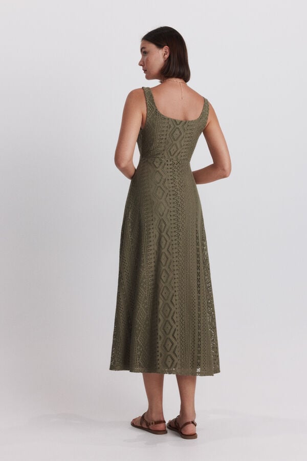 Springfield Vestido midi de al&ccedil;as em crochet Caqui escuro