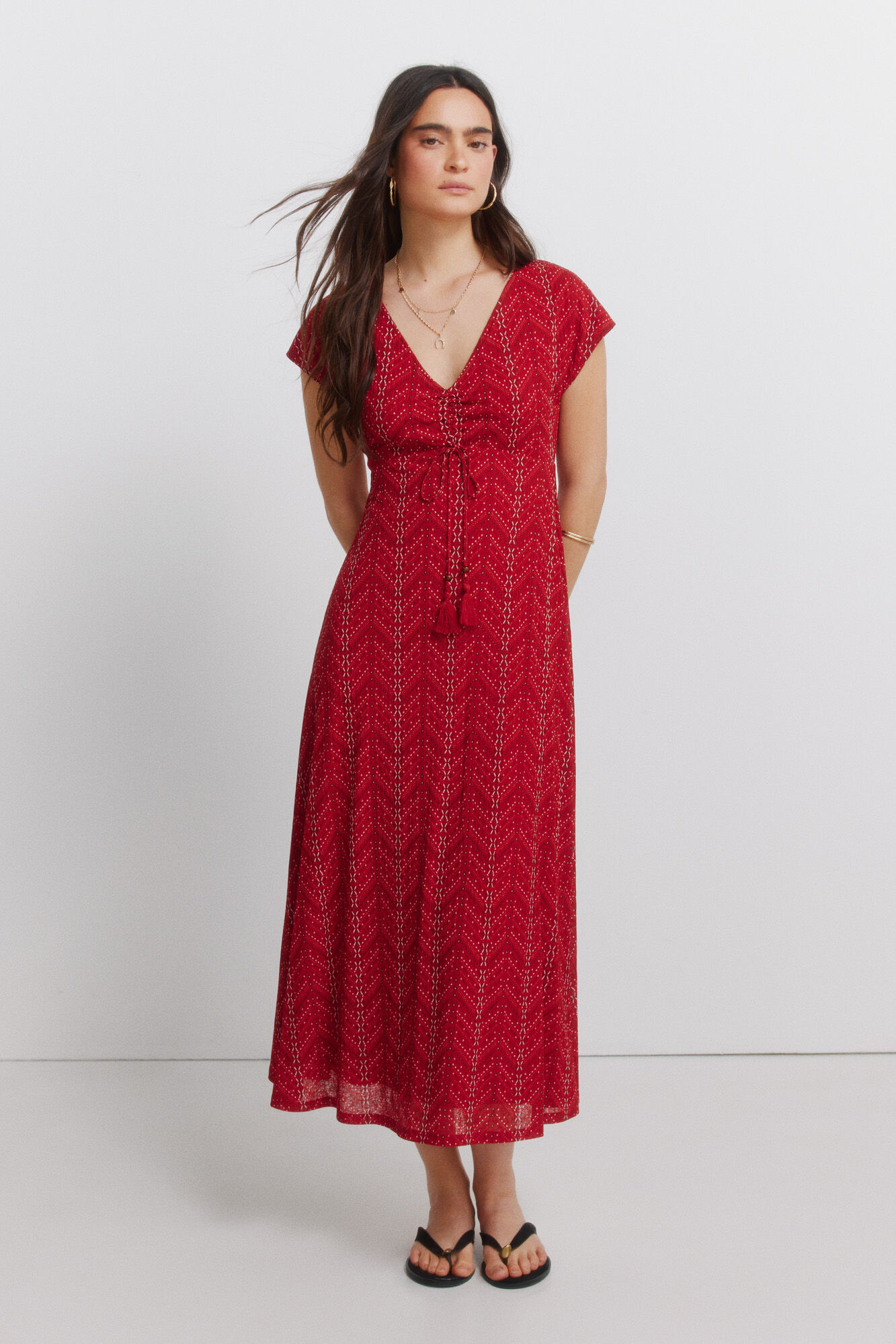 Springfield Vestido midi frunces lazo