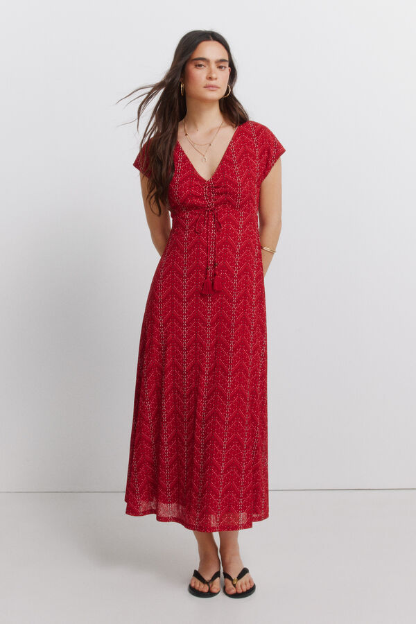 Springfield Vestido midi com franzidos e la&ccedil;o vermelho
