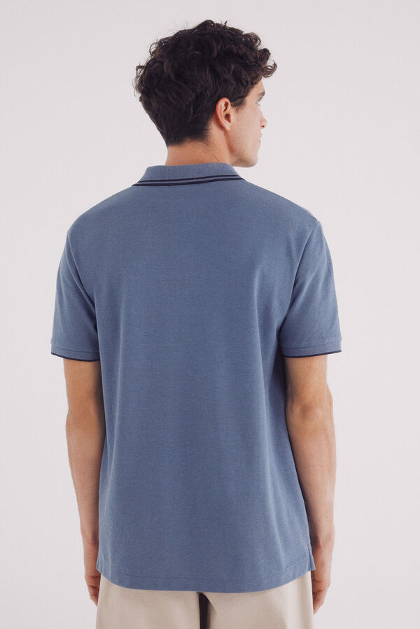 Springfield Regular fit contrast details piqué polo shirt blue