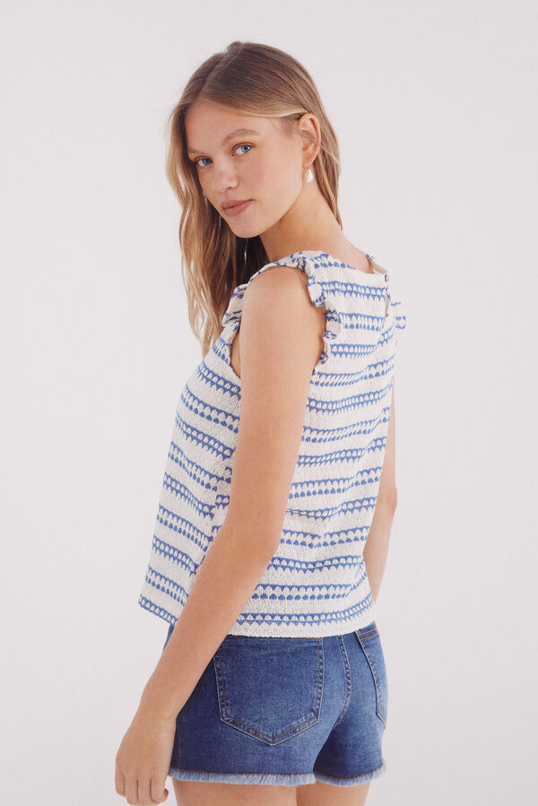 Springfield Top estruturado com ombros franzidos azul